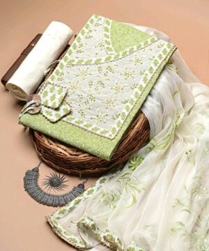 Cotton dress material with chiffon dupatta