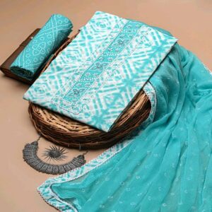 Cotton dress material with chiffon dupatta - Image 2