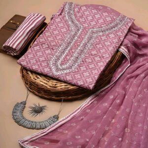 Cotton dress material with chiffon dupatta - Image 3