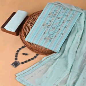 Cotton dress material with chiffon dupatta - Image 10