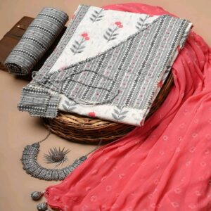 Cotton dress material with chiffon dupatta - Image 20
