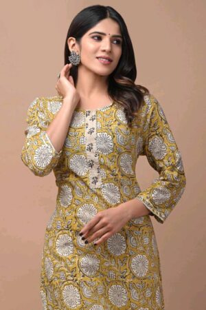 Hand Blocked Kurti Pant Set