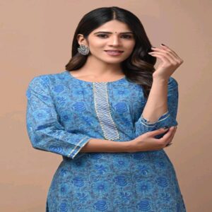 Hand Blocked Kurti Pant Set - Image 2