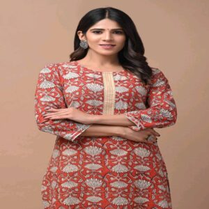 Hand Blocked Kurti Pant Set - Image 5