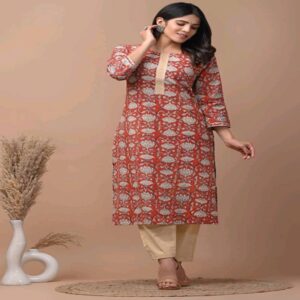 Hand Blocked Kurti Pant Set - Image 7