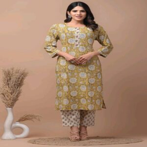 Hand Blocked Kurti Pant Set - Image 9