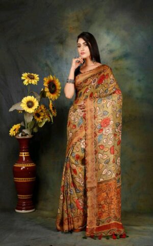 Pure Linen Kalamkari Saree