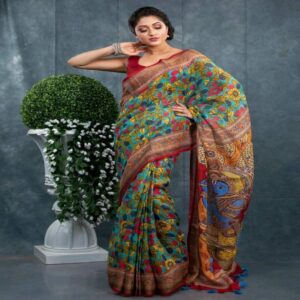 Pure Linen Kalamkari Saree - Image 2