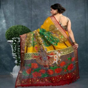 Pure Linen Kalamkari Saree - Image 3