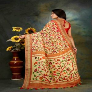 Pure Linen Kalamkari Saree - Image 4