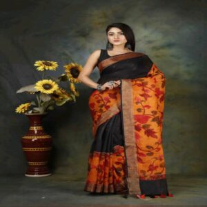 Pure Linen Kalamkari Saree - Image 5