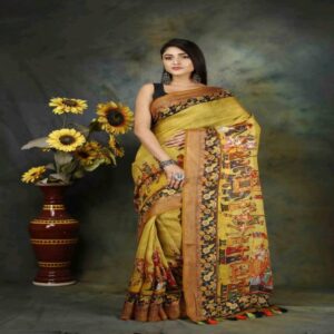 Pure Linen Kalamkari Saree - Image 6
