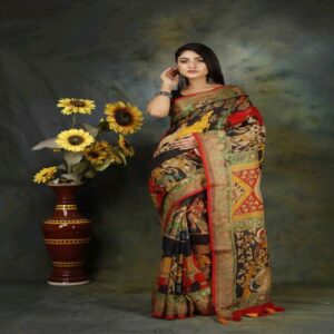 Pure Linen Kalamkari Saree - Image 7