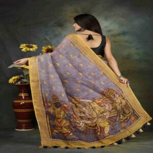 Pure Linen Kalamkari Saree - Image 8