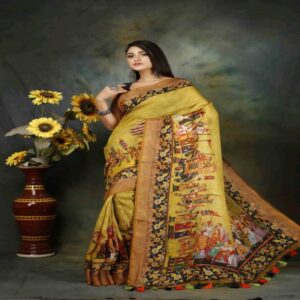 Pure Linen Kalamkari Saree - Image 9