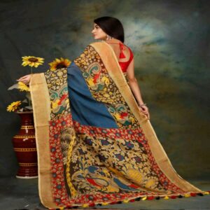 Pure Linen Kalamkari Saree - Image 10