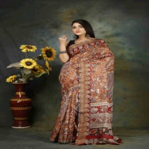 Pure Linen Kalamkari Saree - Image 11