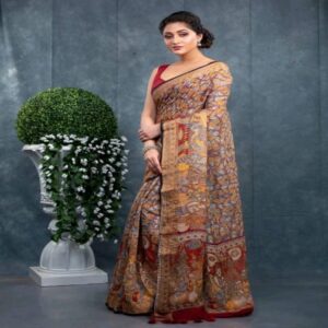Pure Linen Kalamkari Saree - Image 12