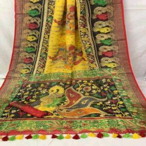 Pure Linen Kalamkari Saree - Image 13
