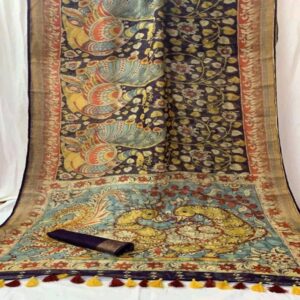 Pure Linen Kalamkari Saree - Image 14
