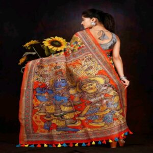 Pure Linen Kalamkari Saree - Image 15