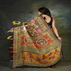 Pure Linen Kalamkari Saree - Image 16
