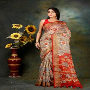 Pure Linen Kalamkari Saree - Image 17