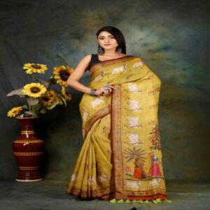 Pure Linen Kalamkari Saree - Image 18