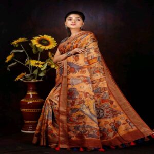 Pure Linen Kalamkari Saree - Image 19