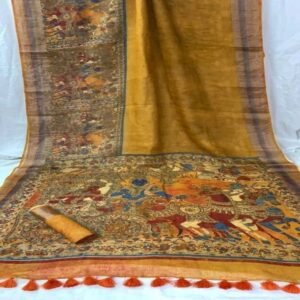 Pure Linen Kalamkari Saree - Image 20