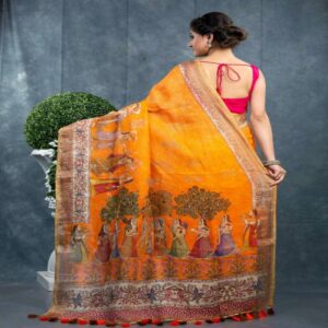 Pure Linen Kalamkari Saree - Image 21