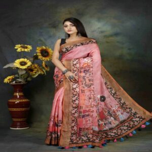 Pure Linen Kalamkari Saree - Image 22