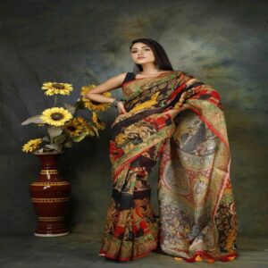 Pure Linen Kalamkari Saree - Image 23