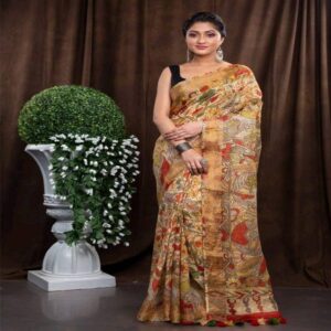 Pure Linen Kalamkari Saree - Image 24