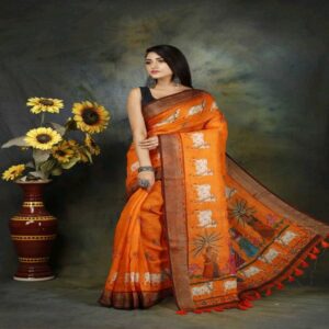 Pure Linen Kalamkari Saree - Image 25