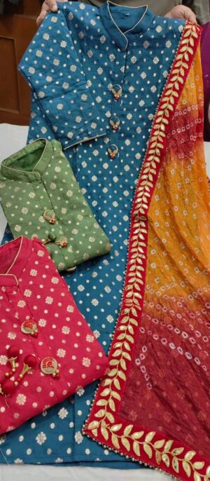 Self embossed Chanderi Kurti Dupatta set