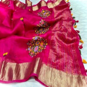 Organza Silk Saree with Kanchi Border - Image 2
