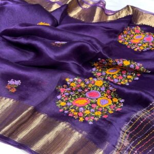 Organza Silk Saree with Kanchi Border - Image 8