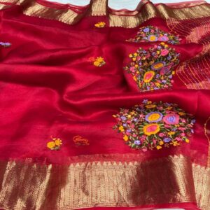Organza Silk Saree with Kanchi Border - Image 9