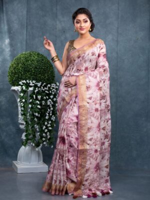 Linen Floral Saree - Image 13