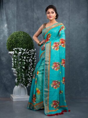 Linen Floral Saree - Image 4
