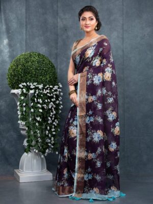 Linen Floral Saree - Image 23