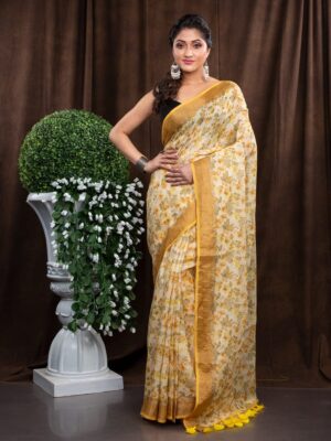 Linen Floral Saree - Image 6