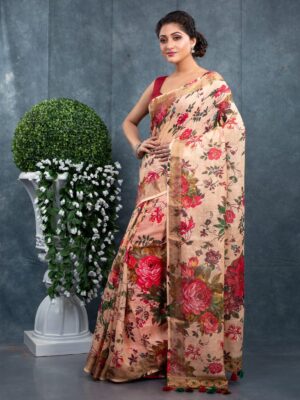 Linen Floral Saree - Image 15