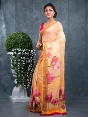 Linen Floral Saree - Image 18