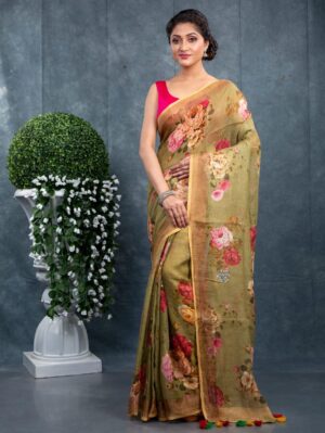 Linen Floral Saree - Image 8