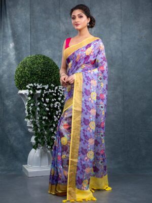 Linen Floral Saree - Image 12