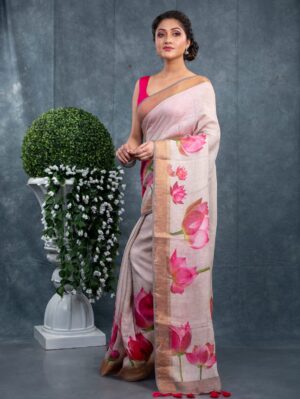 Linen Floral Saree - Image 20