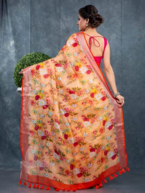 Linen Floral Saree - Image 14
