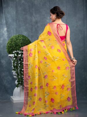 Linen Floral Saree - Image 2